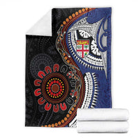 Fiji and Australia Together Blanket Kangaroo Aboriginal with Tribal Tapa Hibiscus Half Style - Polynesian Pride