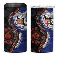 Fiji and Australia Together 4 in 1 Can Cooler Tumbler Kangaroo Aboriginal with Tribal Tapa Hibiscus Half Style LT03 One Size: 16 oz Black - Polynesian Pride