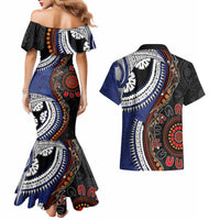 Fiji and Australia Together Couples Matching Mermaid Dress and Hawaiian Shirt Kangaroo Aboriginal with Tribal Tapa Hibiscus Half Style - Polynesian Pride
