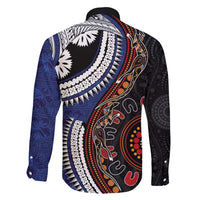 Fiji and Australia Together Family Matching Off Shoulder Short Dress and Hawaiian Shirt Kangaroo Aboriginal with Tribal Tapa Hibiscus Half Style - Polynesian Pride