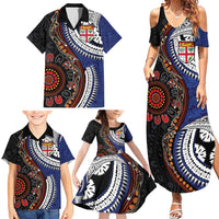 Fiji and Australia Together Family Matching Summer Maxi Dress and Hawaiian Shirt Kangaroo Aboriginal with Tribal Tapa Hibiscus Half Style - Polynesian Pride