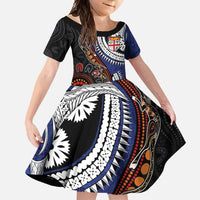 Fiji and Australia Together Family Matching Tank Maxi Dress and Hawaiian Shirt Kangaroo Aboriginal with Tribal Tapa Hibiscus Half Style - Polynesian Pride