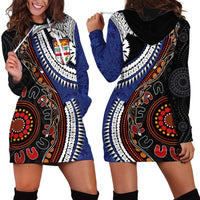 Fiji and Australia Together Hoodie Dress Kangaroo Aboriginal with Tribal Tapa Hibiscus Half Style LT03 - Polynesian Pride