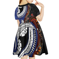 Fiji and Australia Together Kid Short Sleeve Dress Kangaroo Aboriginal with Tribal Tapa Hibiscus Half Style - Polynesian Pride
