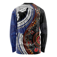 Fiji and Australia Together Long Sleeve Shirt Kangaroo Aboriginal with Tribal Tapa Hibiscus Half Style - Polynesian Pride
