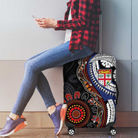 Fiji and Australia Together Luggage Cover Kangaroo Aboriginal with Tribal Tapa Hibiscus Half Style - Polynesian Pride
