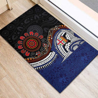 Fiji and Australia Together Rubber Doormat Kangaroo Aboriginal with Tribal Tapa Hibiscus Half Style - Polynesian Pride