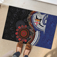 Fiji and Australia Together Rubber Doormat Kangaroo Aboriginal with Tribal Tapa Hibiscus Half Style - Polynesian Pride