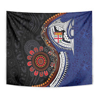 Fiji and Australia Together Tapestry Kangaroo Aboriginal with Tribal Tapa Hibiscus Half Style - Polynesian Pride