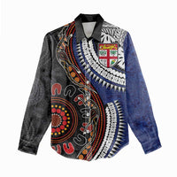 Fiji and Australia Together Women Casual Shirt Kangaroo Aboriginal with Tribal Tapa Hibiscus Half Style LT03 - Polynesian Pride