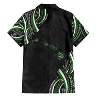 Traditional Art Hawaiian Kakau Tattoos Family Matching Off Shoulder Short Dress and Hawaiian Shirt Green Color - Polynesian Pride