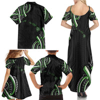 Traditional Art Hawaiian Kakau Tattoos Family Matching Summer Maxi Dress and Hawaiian Shirt Green Color - Polynesian Pride