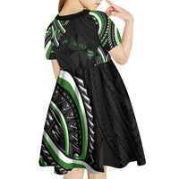 Traditional Art Hawaiian Kakau Tattoos Kid Short Sleeve Dress Green Color - Polynesian Pride