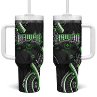 Traditional Art Hawaiian Kakau Tattoos Tumbler With Handle Green Color - Polynesian Pride