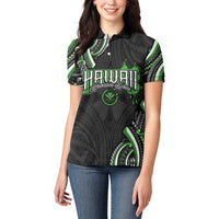 Traditional Art Hawaiian Kakau Tattoos Women Polo Shirt Green Color - Polynesian Pride