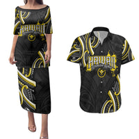 Traditional Art Hawaiian Kakau Tattoos Couples Matching Puletasi and Hawaiian Shirt Yellow Color - Polynesian Pride