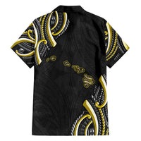 Traditional Art Hawaiian Kakau Tattoos Family Matching Off The Shoulder Long Sleeve Dress and Hawaiian Shirt Yellow Color - Polynesian Pride