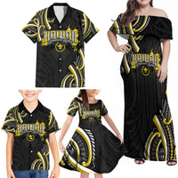 Traditional Art Hawaiian Kakau Tattoos Family Matching Off Shoulder Maxi Dress and Hawaiian Shirt Yellow Color - Polynesian Pride