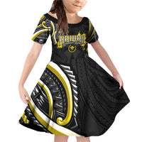 Traditional Art Hawaiian Kakau Tattoos Family Matching Off Shoulder Short Dress and Hawaiian Shirt Yellow Color - Polynesian Pride