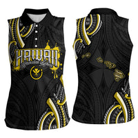 Traditional Art Hawaiian Kakau Tattoos Women Sleeveless Polo Shirt Yellow Color - Polynesian Pride
