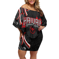 Traditional Art Hawaiian Kakau Tattoos Family Matching Off Shoulder Short Dress and Hawaiian Shirt Red Color - Polynesian Pride