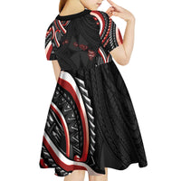 Traditional Art Hawaiian Kakau Tattoos Kid Short Sleeve Dress Red Color - Polynesian Pride