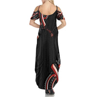 Traditional Art Hawaiian Kakau Tattoos Summer Maxi Dress Red Color - Polynesian Pride