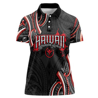 Traditional Art Hawaiian Kakau Tattoos Women Polo Shirt Red Color - Polynesian Pride