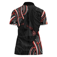 Traditional Art Hawaiian Kakau Tattoos Women Polo Shirt Red Color - Polynesian Pride