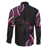 Traditional Art Hawaiian Kakau Tattoos Family Matching Off The Shoulder Long Sleeve Dress and Hawaiian Shirt Pink Color - Polynesian Pride