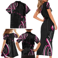 Traditional Art Hawaiian Kakau Tattoos Family Matching Short Sleeve Bodycon Dress and Hawaiian Shirt Pink Color - Polynesian Pride