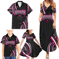 Traditional Art Hawaiian Kakau Tattoos Family Matching Summer Maxi Dress and Hawaiian Shirt Pink Color - Polynesian Pride