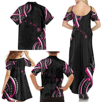 Traditional Art Hawaiian Kakau Tattoos Family Matching Summer Maxi Dress and Hawaiian Shirt Pink Color - Polynesian Pride