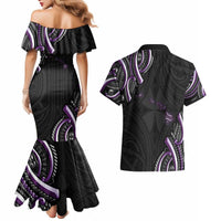 Traditional Art Hawaiian Kakau Tattoos Couples Matching Mermaid Dress and Hawaiian Shirt Purple Color - Polynesian Pride