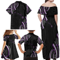 Traditional Art Hawaiian Kakau Tattoos Family Matching Off Shoulder Maxi Dress and Hawaiian Shirt Purple Color - Polynesian Pride