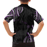 Traditional Art Hawaiian Kakau Tattoos Family Matching Off Shoulder Short Dress and Hawaiian Shirt Purple Color - Polynesian Pride