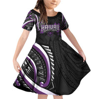 Traditional Art Hawaiian Kakau Tattoos Family Matching Off Shoulder Short Dress and Hawaiian Shirt Purple Color - Polynesian Pride