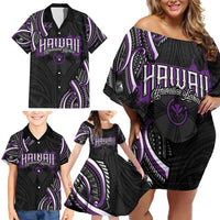 Traditional Art Hawaiian Kakau Tattoos Family Matching Off Shoulder Short Dress and Hawaiian Shirt Purple Color - Polynesian Pride