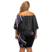 Traditional Art Hawaiian Kakau Tattoos Family Matching Off Shoulder Short Dress and Hawaiian Shirt Purple Color - Polynesian Pride