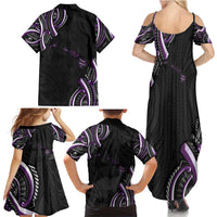 Traditional Art Hawaiian Kakau Tattoos Family Matching Summer Maxi Dress and Hawaiian Shirt Purple Color - Polynesian Pride