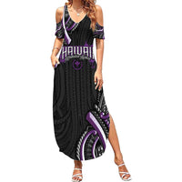 Traditional Art Hawaiian Kakau Tattoos Family Matching Summer Maxi Dress and Hawaiian Shirt Purple Color - Polynesian Pride