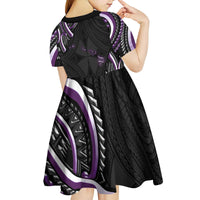 Traditional Art Hawaiian Kakau Tattoos Kid Short Sleeve Dress Purple Color - Polynesian Pride