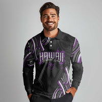 Traditional Art Hawaiian Kakau Tattoos Long Sleeve Polo Shirt Purple Color - Polynesian Pride
