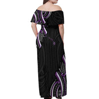 Traditional Art Hawaiian Kakau Tattoos Off Shoulder Maxi Dress Purple Color - Polynesian Pride