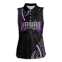 Traditional Art Hawaiian Kakau Tattoos Women Sleeveless Polo Shirt Purple Color - Polynesian Pride
