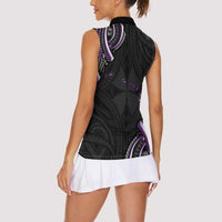 Traditional Art Hawaiian Kakau Tattoos Women Sleeveless Polo Shirt Purple Color - Polynesian Pride