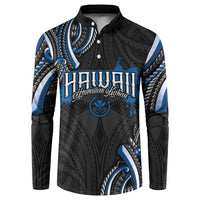 Traditional Art Hawaiian Kakau Tattoos Button Sweatshirt Blue Color - Polynesian Pride