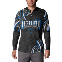 Traditional Art Hawaiian Kakau Tattoos Button Sweatshirt Blue Color - Polynesian Pride