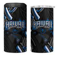 Traditional Art Hawaiian Kakau Tattoos 4 in 1 Can Cooler Tumbler Blue Color - Polynesian Pride