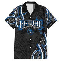 Traditional Art Hawaiian Kakau Tattoos Family Matching Long Sleeve Bodycon Dress and Hawaiian Shirt Blue Color - Polynesian Pride